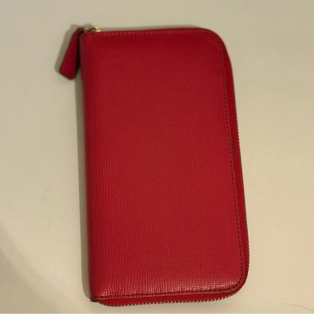 Talbots Leather Red and Navy Polka Dot Wallet